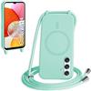 FMPCUON FNPCUON Cover Magnetica Silicone per Samsung Galaxy A14 4G/5G con Cordino,Compatibile con MagSafe,Custodia con Laccio Collana Tracolla Collo Sottile TPU Antiurto Protettiva Case con Corda.Menta verde