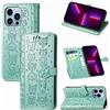 JIUNINE Cover iPhone 13 Pro, Custodia Libro in Pelle Portafoglio Flip Case Antiurto con Modello di Cane e Gatto [Porta Carte] [Magnetica] [Interno TPU] per iPhone 13 Pro, Verde