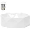 ML DESIGN modern living ML-Design Lavabo in Ceramica Bianco Lucido Ø 42 x 13,5 cm Lavandino da Appoggio Rotondo Design a Diamante Lavamani Bacinella Sanitari Bagno Toilette Casa Lavello incl. Set di Scarico senza Troppopieno
