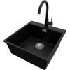 PRIMAGRAN Lavandino da Cucina Nero 48x50cm, Lavello in Granito a 1 vasca + Rubinetto 32x20cm + Set di accessori, Lavabo da Cucina Incasso al Mobile 50cm - Oslo Top S231