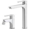 Inbagno Set miscelatori lavabo alto e bidet con scarico click-clack incluso, in ottone cromato con leva monocomando, ZOE