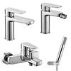Inbagno Set miscelatori rubinetteria bagno lavabo bidet e vasca da bagno con doccetta, completo di accessori, in ottone cromato, Erika (Set lavabo bidet vasca con doccetta)
