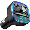 Cocoda Bluetooth FM Transmitter for Car, Blue Ambient Ring Light Wireless Radio Car Receiver Adapter Kit with Hands-Free Calling, Dual USB Charger 5V / 2.4A and 1A, Support SD Card, USB Disk (Black)