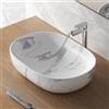 Inbagno Lavabo Da Appoggio Ovale 60x41 Cm Dal Design Moderno In Ceramica Dall'Effetto Marmorizzato Bianco Linea Tokyo