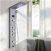 JUNSHENG - Pannello doccia moderno in acciaio inox, colonna idromassaggio per bagno con LED soffioni + 5 uscite d'acqua + schermo LCD, temperatura regolabile, nichel spazzolato