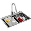 CECIPA Lavello da Cucina con Rubinetto Allungabile, 70 x 45 cm Lavello Cucina 1 Vasca con Dispenser Sapone, Lavandino Cucina con Vasca Mobile e Tagliere