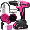 ThinkLearn Set trapano senza fili rosa da 20 V, kit trapano elettrico/driver con spazzola per trapano, set di punte, mandrino senza chiave da 3/8, 2 velocità variabili, impostazione coppia 25+1, batteria e
