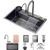 OMGMTSTORE Lavello Da Cucina A Cascata Workstation Lavello Da Incasso A Cascata Nanometrico Lavello Da Cucina Con Barra In Acciaio Inossidabile Lavello Da Cucina Multifunzione A Una Vasca Con Rubinetto Combinato