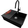PRIMAGRAN Lavandino sottotop Nero 66x47cm, Lavello in Granito a 1 vasca + Rubinetto 40x20cm + Set di accessori, Lavabo da Cucina al Mobile 70cm - London S431