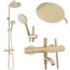 Rea Colonna Doccia SET CON TERMOSTATO LUNGO GOLD Sistema Doccia in Ottone per Bagno (Oro)