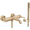 Rea Rubinetto Vasca Lungo Brush Gold Miscelatore Vasca Con Doccetta In Ottone Per Bagno Caldo E Freddo Regolabile (Oro Spazzolato) 19x25x4,5cm