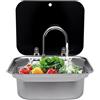 Wulimasun Lavello Camping Car, Kit Lavello da Cucina kit pompa e tanica camper pieghevole quadrato Lavabo a Mano in Acciaio Inox con Rubinetto+Coperchio,Per Caravane,Campeggio Car