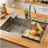 JUNFUNNLE Lavello Cucina 1 vasca 85×50cm, Grande Lavello Cucina in Acciaio Inox 304, Lavabo Cucina con 3 Fori, con Rubinetto, Filtro a Cestello, Sifone e Set di Drenaggio (kitchen sink)