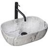 Rea - Lavabo Da Appoggio Livia Stone Lavandino Bagno 465 X 335 X 135 mm In Ceramica (Grigio, Imitazione Pietra)
