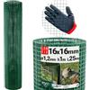 Lun Fix Rete per voliera, per topi di arvicole, rete di protezione, filo di coniglio, spessore 1,2 mm, larghezza maglie 16 x 16 mm, altezza 1 m, lunghezza 25 m, PVC verde