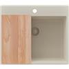 PRIMAGRAN Lavello da Cucina Tutto Beige 58x50cm, Lavandino in Granito a 1 vasca + Set di accessori, Lavabo da Cucina Incasso al Mobile 60cm - Riga S348