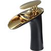 EGTink Rubinetti per lavabo a cascata, miscelatore a cascata alto lavabo, rubinetto da bagno con beccuccio retrò,rubinetteria in ottone, acqua calda e fredda disponibile (nero + oro, 18 cm)