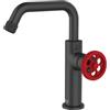 Essebagno Indus Rubinetto per lavabo basso nero con leva rossa