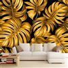 WHUOEUCO Carta da Parati 3D Piante Tropicali Dorate 500x280 cm Fotomurali Non Tessuto, Murale Poster Moderna Decorazione per Camera da letto, Soggiorno, Camera dei Bambini