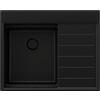 PRIMAGRAN Lavello da Cucina Tutto Nero 62x50cm, Lavandino in Granito a 1 vasca + Sifone Classico, Lavabo da Cucina Incasso al Mobile 40cm - Sydney Ergo S054