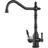 XJTNLB Rubinetto Lavello Cucina 3 Vie per Osmosi Retrò Nero Rubinetteria Cucina con Beccuccio Girevole a 360 ° 3 in 1 Rubinetto Acqua Potabile