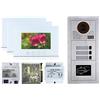 FP-TECH VIDEOCITOFONO 2 FILI 1 2 3 4 MONITOR LCD TOUCH FAMILIARE BIFAMILIARE CONDOMINIALE TELECAMERA (Kit Trifamiliare Completo Bianco)