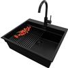 PRIMAGRAN Lavandino da Cucina Tutto Nero 58x53cm, Lavello in Granito a 1 vasca + Rubinetto 32x20cm + Set di accessori, Lavabo da Cucina Incasso al Mobile 60cm - Oslo Max Level S174