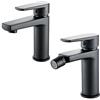 EM Rubinetto Miscelatore Monocomando Nero Opaco Serie Zarny Elegante e Moderno Per Bagni Lavabo Bidet Doccia (kit 2 pezzi)