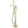 SJQKA Rubinetto Per Vasca Freestanding Oro Spazzolato, 2 Modalità Con Doccetta Rotazione A 360° Da Terra Ottone (Collegamento Interno)