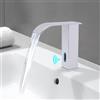 HauTour Rubinetto da bagno a infrarossi, con sensore automatico, per bagno, senza contatto, in acciaio inox, per acqua calda e fredda, funzionamento a batteria, altezza 18 cm, colore bianco