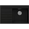 PRIMAGRAN Lavello da Cucina Nero 78x50cm, Lavandino in Granito a 1 vasca + Sifone Classico, Lavabo da Cucina Incasso al Mobile 50cm - Sydney Ergo S289