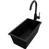 PRIMAGRAN Lavandino da Cucina Tutto Nero 26x47cm, Lavello in Granito a 1 vasca + Rubinetto 32x20cm + Set di accessori, Lavabo da Cucina Incasso al Mobile 30cm - London Slim S010