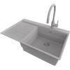PRIMAGRAN Lavandino da Cucina Tutto Grigio 78x50cm, Lavello in Granito a 1 vasca + Rubinetto 38x14cm + Set di accessori, Lavabo da Cucina Incasso al Mobile 50cm - Sydney Ergo S314