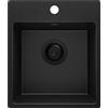PRIMAGRAN Lavello da Cucina Tutto Nero 38x44cm, Lavandino in Granito a 1 vasca + Sifone Classico, Lavabo da Cucina Incasso al Mobile 40cm - Riga Easy S007