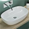 Mai & Mai Lavabo da Appoggio 60x39,5x14cm, Lavandino Bagno Brüssel104 in Ceramica con Nano Rivestimenti inclusi, Bianco