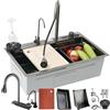 HZKSINNK Lavello da cucina in acciaio inox, 85 x 50 cm, 1 vasca, nero antracite, con rubinetto estraibile, sifone e set di accessori, lavello da bar multifunzione, rettangolare, montaggio dall'alto