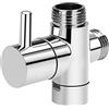 HATOOLHA Valvola deviatrice doccia, adattatore a T a 3 vie, ottone, argento cromato, valvola, valvola doccia, ingresso 1/2, uscita 1/2 e 3/4, cromato, gomma, BSPP/G1/2, BSPP/G3/4, 4x4x2 cm