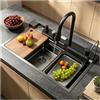 ZGCSINNK Lavello Cucina in Acciaio Inox 1 Vasca 68x45 cm con Effetto Cascata Nero Grigio,Lavello da Cucina Versatile Tipo Workstation,Lavandino Smart dal Design Moderno con Dispenser Sapone e Display Digitale