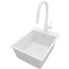 PRIMAGRAN Lavandino da Cucina Tutto Bianco 38x50cm, Lavello in Granito a 1 vasca + Rubinetto 40x20cm + Set di accessori, Lavabo da Cucina Incasso al Mobile 40cm - Riga S056