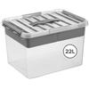 SUNWARE perfectly organised Sunware Q-line Scatola Plastica con Coperchio 22L - 40x30x26cm - Box Portaoggetti Impilabile con Inserto - Contenitore Plastica Trasparente