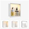 Bernkot Nicchia da parete in acciaio inox con LED, doccia con illuminazione per bagno, nicchia da incasso con regolazione della temperatura del colore per bagno, 30 x 30 x 10 cm, bianco