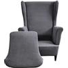 CHNSHOME Copripoltrona con Orecchie Elasticizzato 1 Posto Copripoltrona 2 Pezzi Elasticizzato Fodere per Poltrone a Orecchioni Grigio Scuro