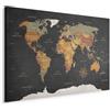 Cuadros B&D XXL - Quadro MappaMondo Scuro 120x80 cm - Stampa su Tela Strutturata Grande - Quadri Moderni Soggiorno Grandi - Murale Arte Planisfero da parete Moderno - Terra k-C-0048-b-c