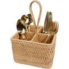 Lilacooqinn Portautensili in vimini naturale con manici integrati, contenitore per posate in vimini con 4 scomparti, porta cucchiaio, portaposate, organizer per condimenti (18 x 13 cm)