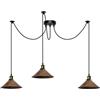 LEDSone Lampadario vintage retrò a 3 bracci, 195 cm, regolabile, con attacco a soffitto, E27, 60 W, paralume conico in metallo, luci a ragno per camera da letto (Rame spazzolato)