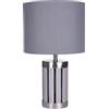 BRUBAKER Lampada da tavolo o da comodino, altezza 33 cm, base in legno/metallo grigio, paralume in tessuto grigio