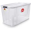 KONZEPT Scatola portaoggetti 80 L con coperchio - scatola in plastica trasparente, impilabile, senza BPA, fondo rinforzato, robusti clip di chiusura - ideale per cucina e casa