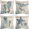 Vgzsyomqib Oceano Azzurro Beige Federe Cuscini Quadrati 40x40 Tema Animali Mare Fodere Cuscini Estivi Lino Federa Cuscino da Esterno Set 4 Vintage Copricuscini per Divano Arredo Salotto