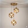maolo Lampadario Moderno a Sospensione 3 Luci | Design Geometrico con Cubi in Metallo | Attacco E27 | Nero o Bianco Opaco | Illuminazione Industriale per Cucina, Sala da Pranzo, Soggiorno (Oro satinato)