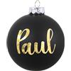 Happenings Pallone di Natale personalizzato con nome o testo desiderato, diametro 10 cm, pallone per albero di Natale in vetro opaco/lucido, decorazioni natalizie personalizzate, testo dorato (nero opaco)
